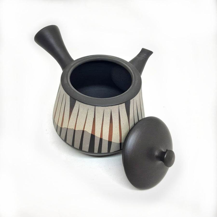 Tokoname / Kyusu Japanese Teapot - Vert. Stripes 17