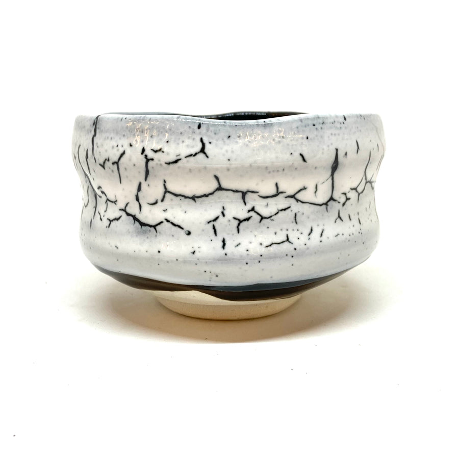 Matcha Bowl  - Black and White Crackle - 004