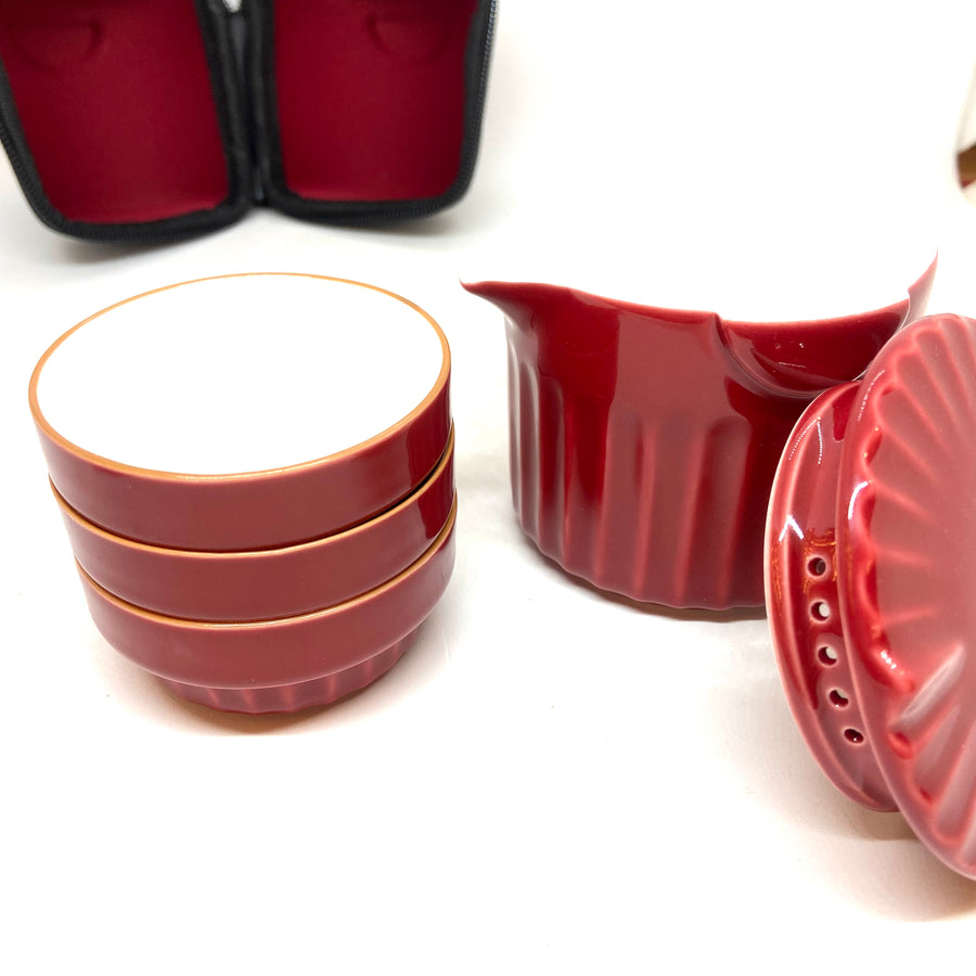 Ceramic Travel set- Four Pieces - Red - 180ml