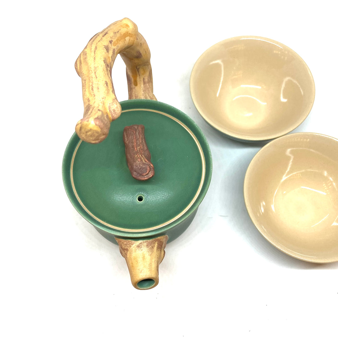 Tea Set - Three Piece - Wood Sculpted Handle